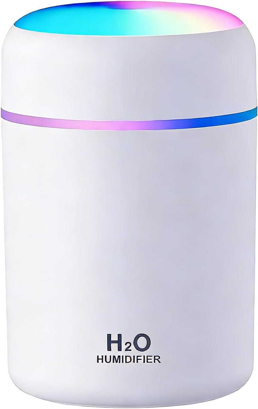Portable Colorful Cool Mini Humidifier, USB Personal Desktop Humidifier,. Perfect for Bedroom, Office & Car(300ml, White)