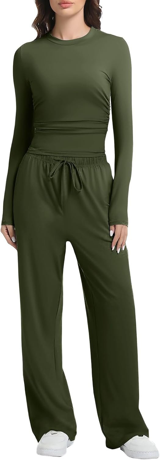 2 Piece Lounge Sets for Women Fall Outfits Long Sleeve Wide Leg Tracksuits Womens Casual Loungewear Two Pcs Matching Set