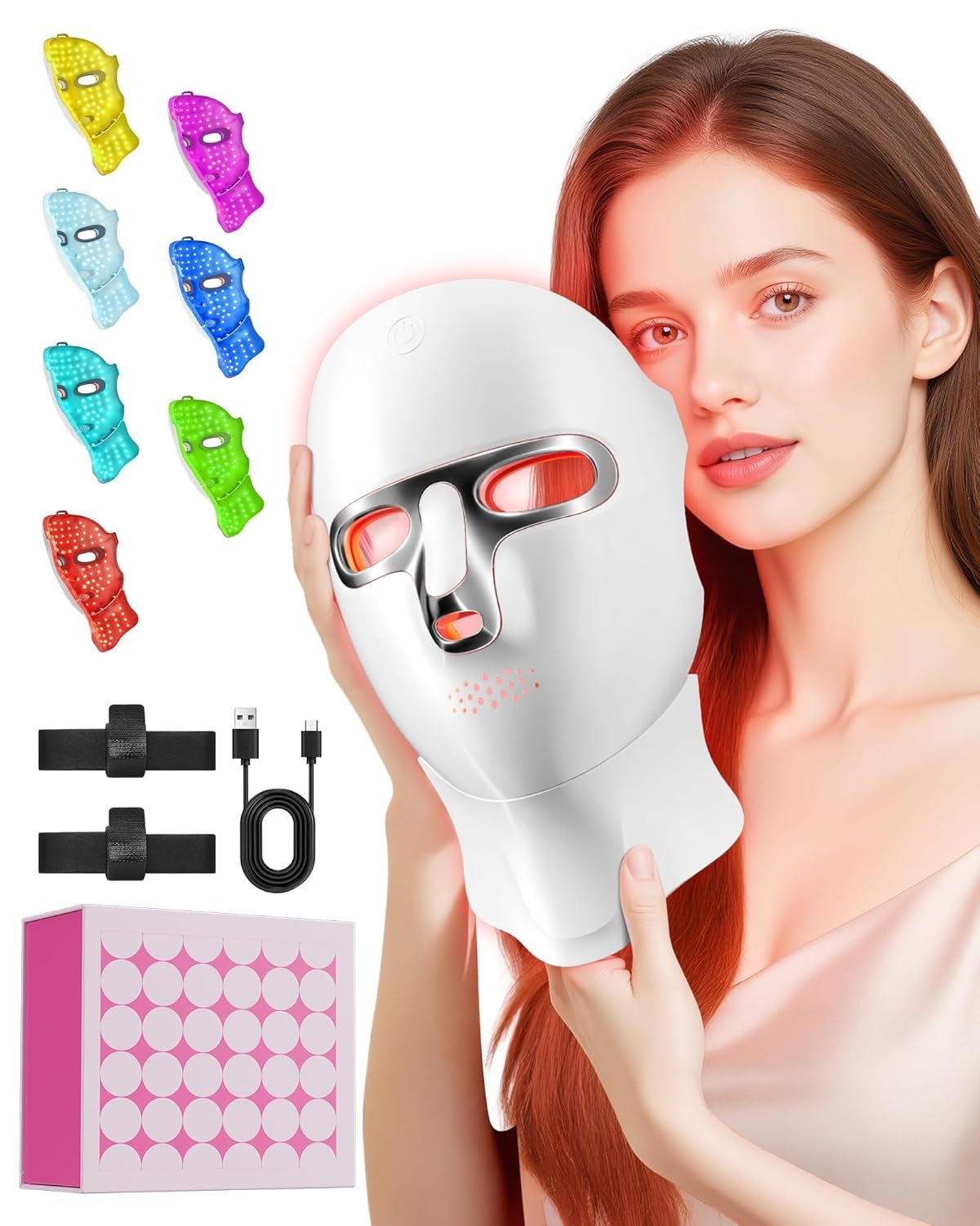 Red Light Therapy for Face-LED Light Therapy Mask Skin Care Mask,Cordless LED Face Mask face & Neck Red & Infrared Lights Masks Wavelength,USB C Rechargeable for Home Use Working Travel Yoga (silver)