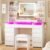 Vanity Desk with Mirror and Lights 3 Colors,Makeup Vanity Table with Glass Top,11 RGB Drawers,6 Shelves,White Makeup Desk with Power Outlet,Stool,Large Dressing Table for Bedroom UXFST002W