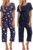 Ekouaer 2 Pack Womens Pajamas Sets Short Sleeve Tops and Capri Pants Pjs Colorful Printed Sleepwear Sets