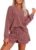 Ekouaer Pajama Set for Women Waffle Knit Lounge Sets Long Sleeve Top and Shorts Sleepwear Matching Loungewear S-XXL