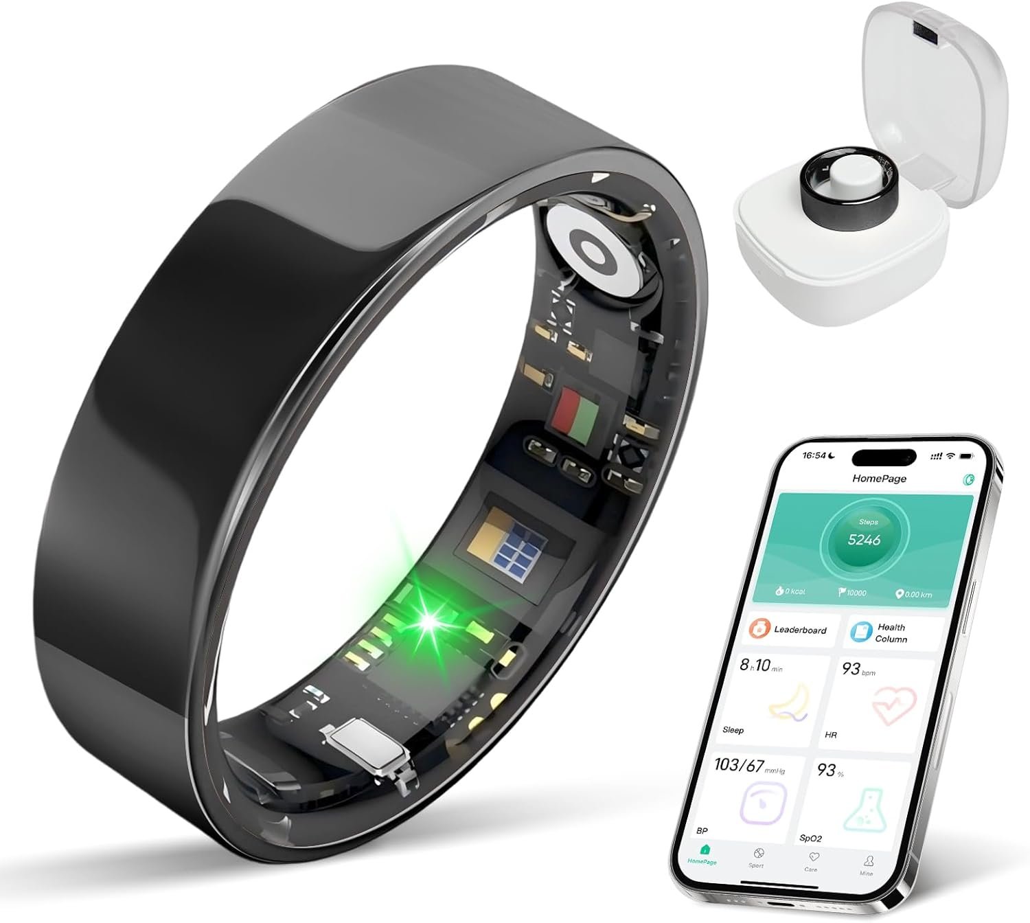 BIEMHA IP68 Waterproof Smart Ring – Fitness & Health Tracker with Sleep/Exercise Monitoring, Unisex for Women Men, iOS & Android Compatible, Long Lasting Battery Life, No Subscription (Black, 10)