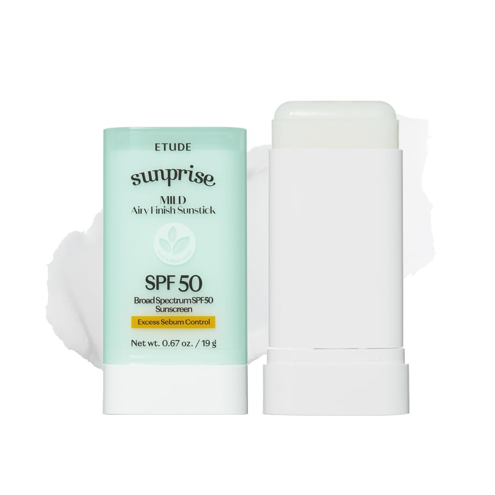 ETUDE Sunprise Mild Airy Finish Sunstick SPF50+ PA++++ Powdery sunscreen, Vegan, Non-Greasy, Sebum Control, Matte Finish, Sensitive Skin Friendly, 19g | perfect for Coachella & Festival Essentials