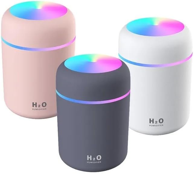Portable Mini Humidifier, Colorful, Cool Mist, USB Powered. Perfect for Bedroom, Office & Car (300ml, Gray)