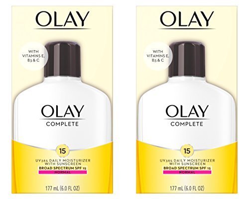Olay Face Moisturizer, Complete with Sunscreen SPF 15, Daily Facial Lotion for Normal Skin, Lightweight Hydrating Broad Spectrum Sun Protection – Vitamin C, E, and Niacinamide – 6 Oz 2 Pack