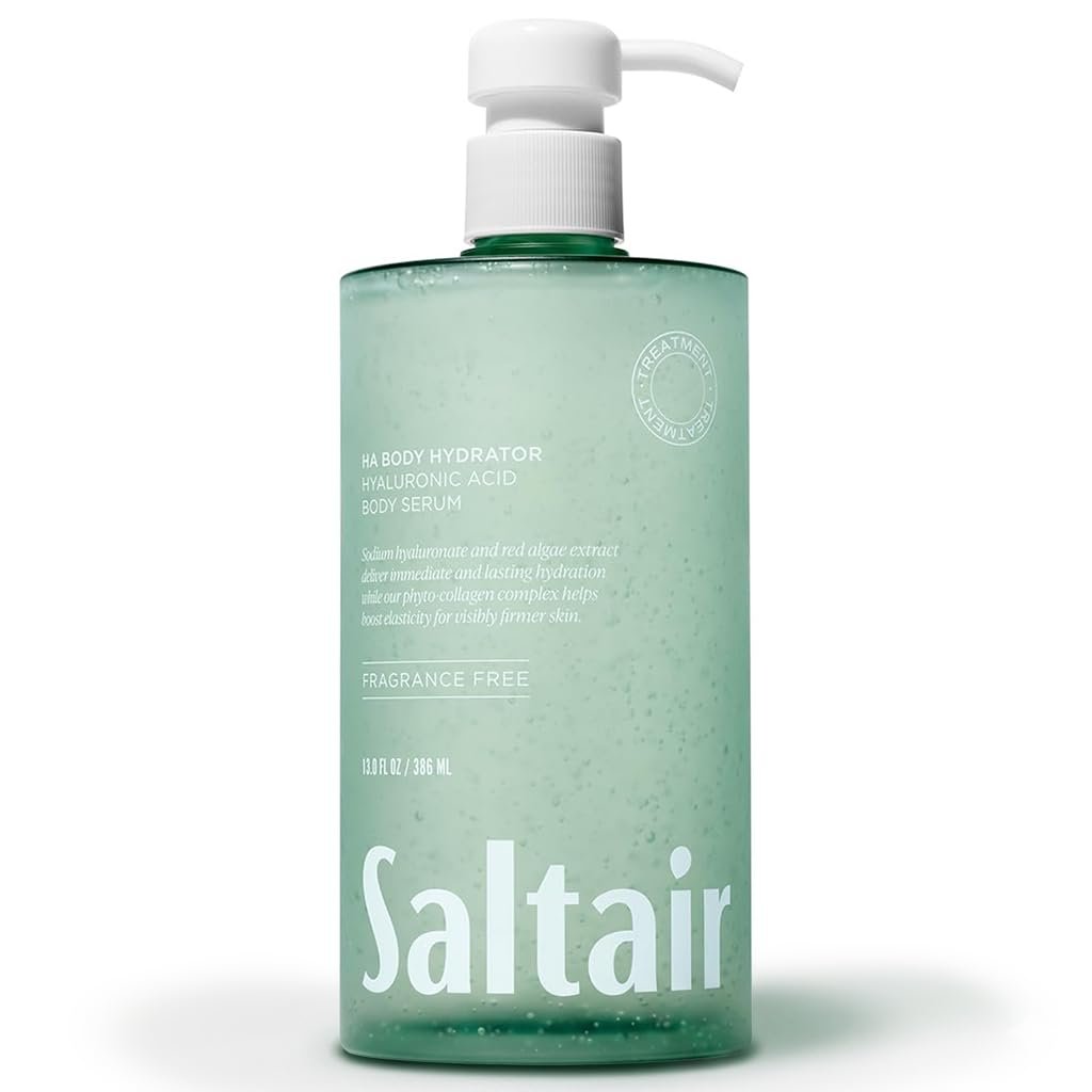 Saltair Hyaluronic Acid Body Serum – Hydrating Body Lotion for Smoother Looking Skin – Sheer Gel Moisturizer with Sodium Hyaluronate & Red Algae – Fragrance-Free HA Hydrator – 13oz Pump Bottle