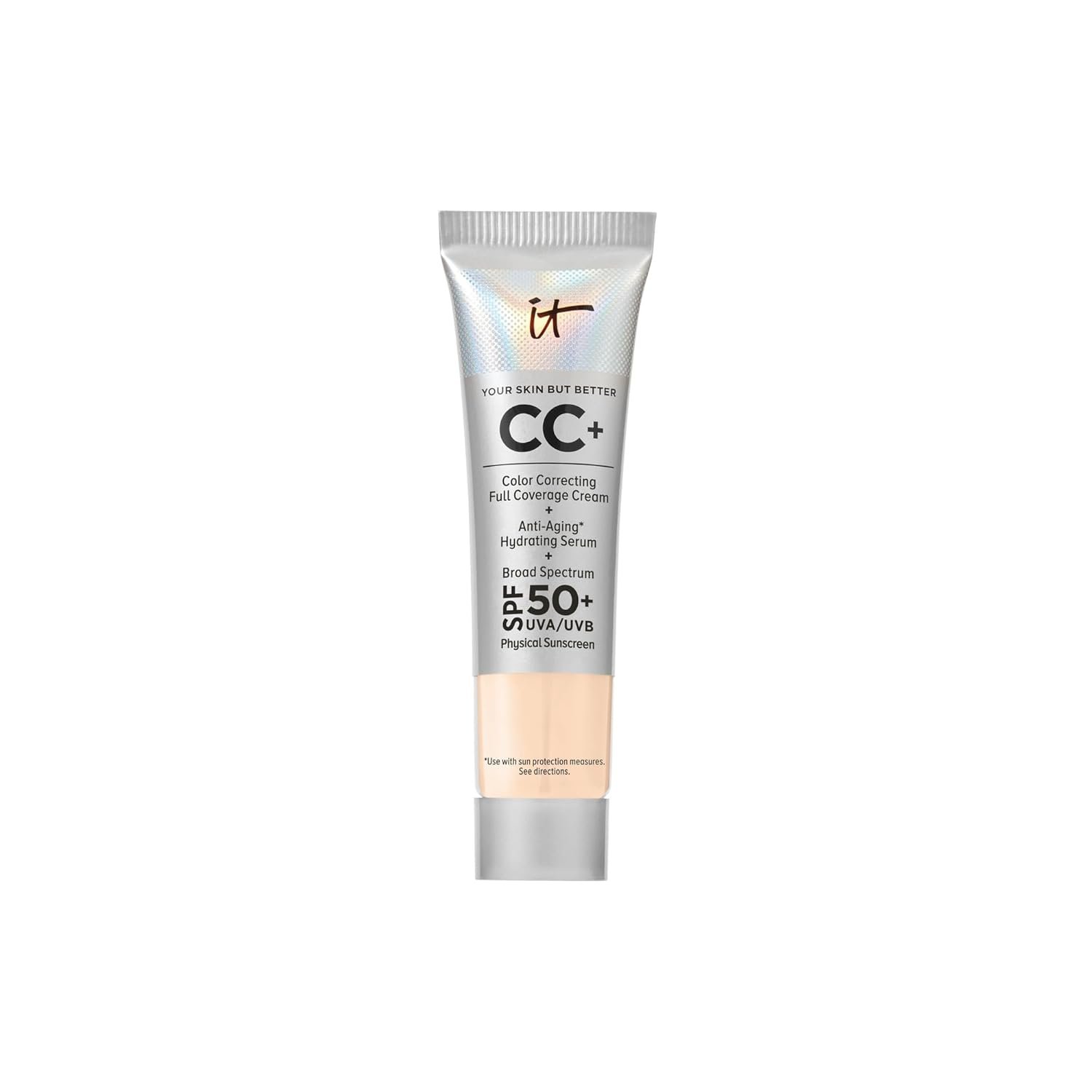 IT Cosmetics CC+ Cream – Natural Full Coverage Foundation With SPF 50+, Color Corrector & Anti-Aging Hydrating Serum, Hyaluronic Acid + Peptides, Lightweight Up To 24H Wear, All Skin Types