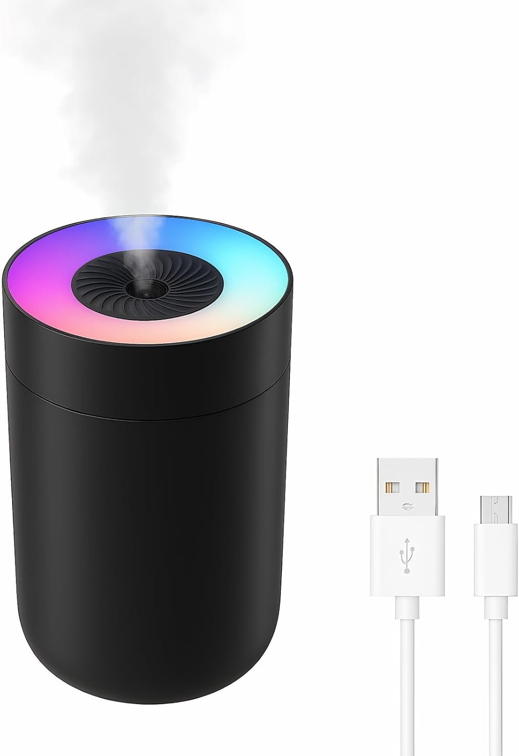 230ML Humidifier for Bedroom, Air Humidifier for Home, Plant Humidifiers Indoor Small with LED Colorful Gradient Light, USB Powered for Desk, Car, Travel, Hotel Room (Black)