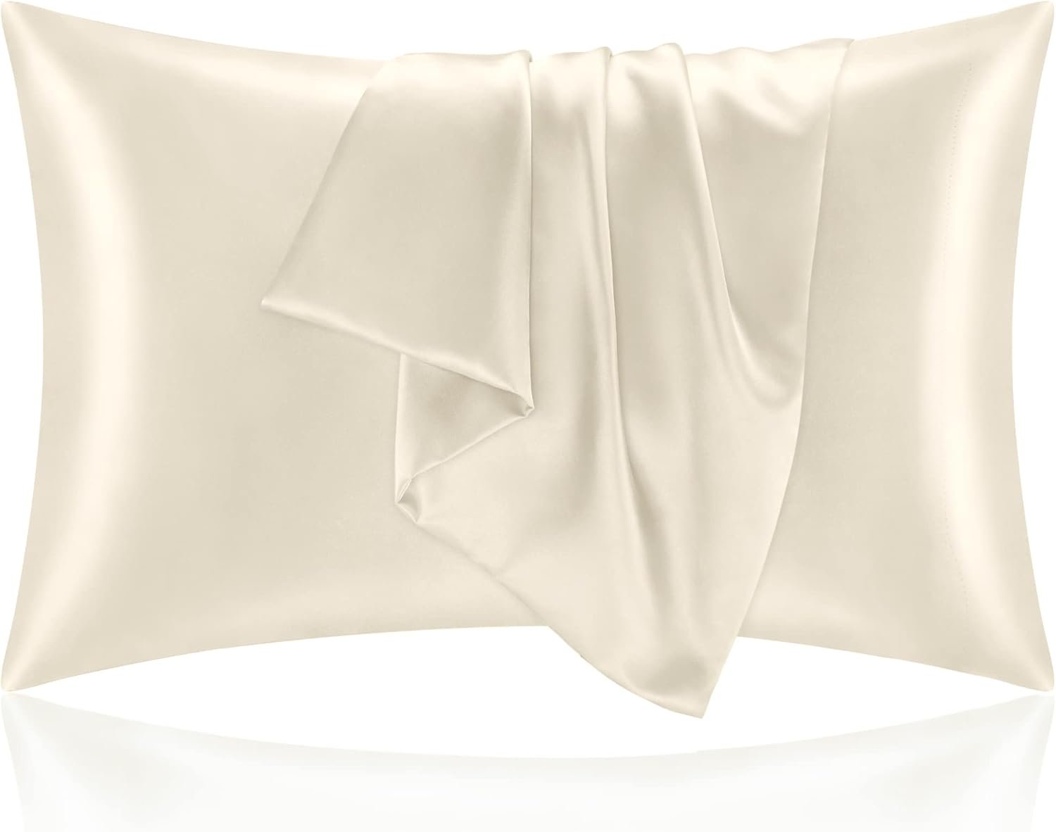 BEDELITE Satin Pillowcase for Hair and Skin, Super Soft and Cooling Similar to Silk Pillow Cases 2 Pack with Envelope Closure, Gift for Women Men(20″x26″ Standard Size, Beige)