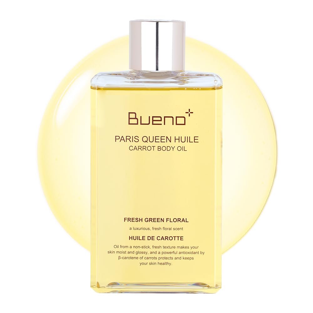 Bueno+ Paris Queen Huile Carrot Body Oil | Fast-Absorbing Non-Greasy Glow Formula | Brightens & Hydrates with Carrot Extract & Beta-Carotene | Fresh Green Floral Scent | All Skin Types | 6.7 Fl Oz