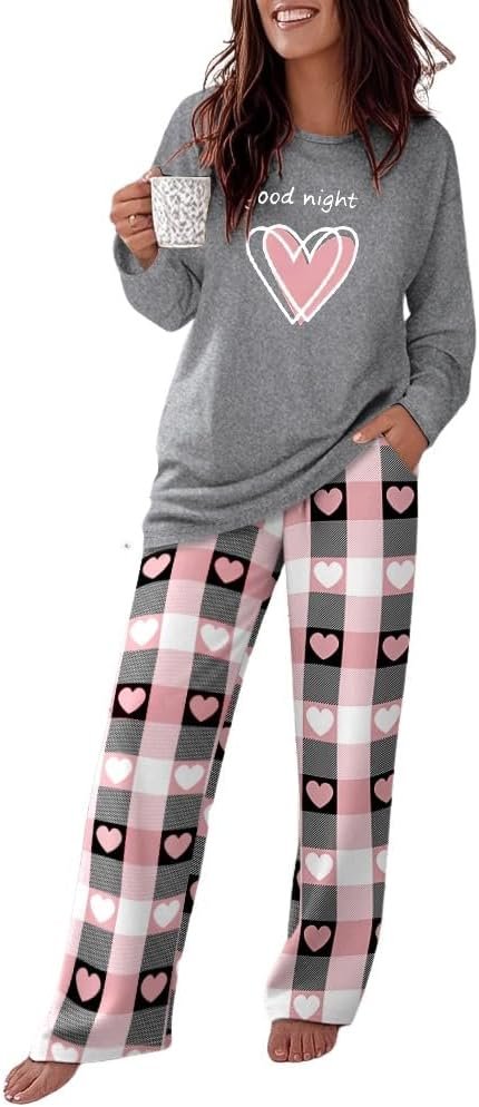 CHICME Womens Pajamas Sets 2 Piece Long Sleeve Lounge Set Loose Pants Pj Sets Loungewear with Pockets