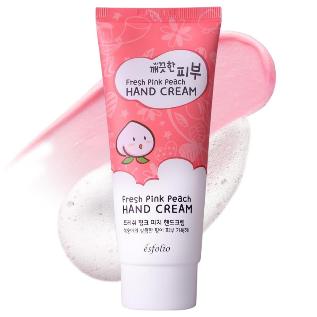 esfolio Fresh Pink Peach Hand Cream – Moisturizing Korean Hand Lotion with Peach & Apricot Extracts – Softens, Hydrates & Smooths Dry Skin – Lightweight Non-Greasy Formula (3.38 OZ/100ML)