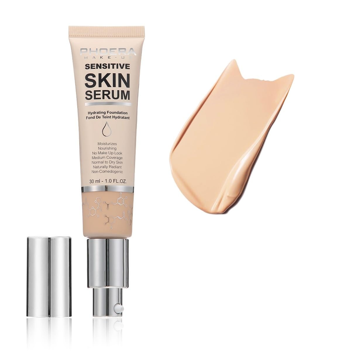PHOERA Hydrating Foundation,Hypoallergenic Tinted Moisturizer Glow Serum Foundation for Mature Skin.(N02 Nude)