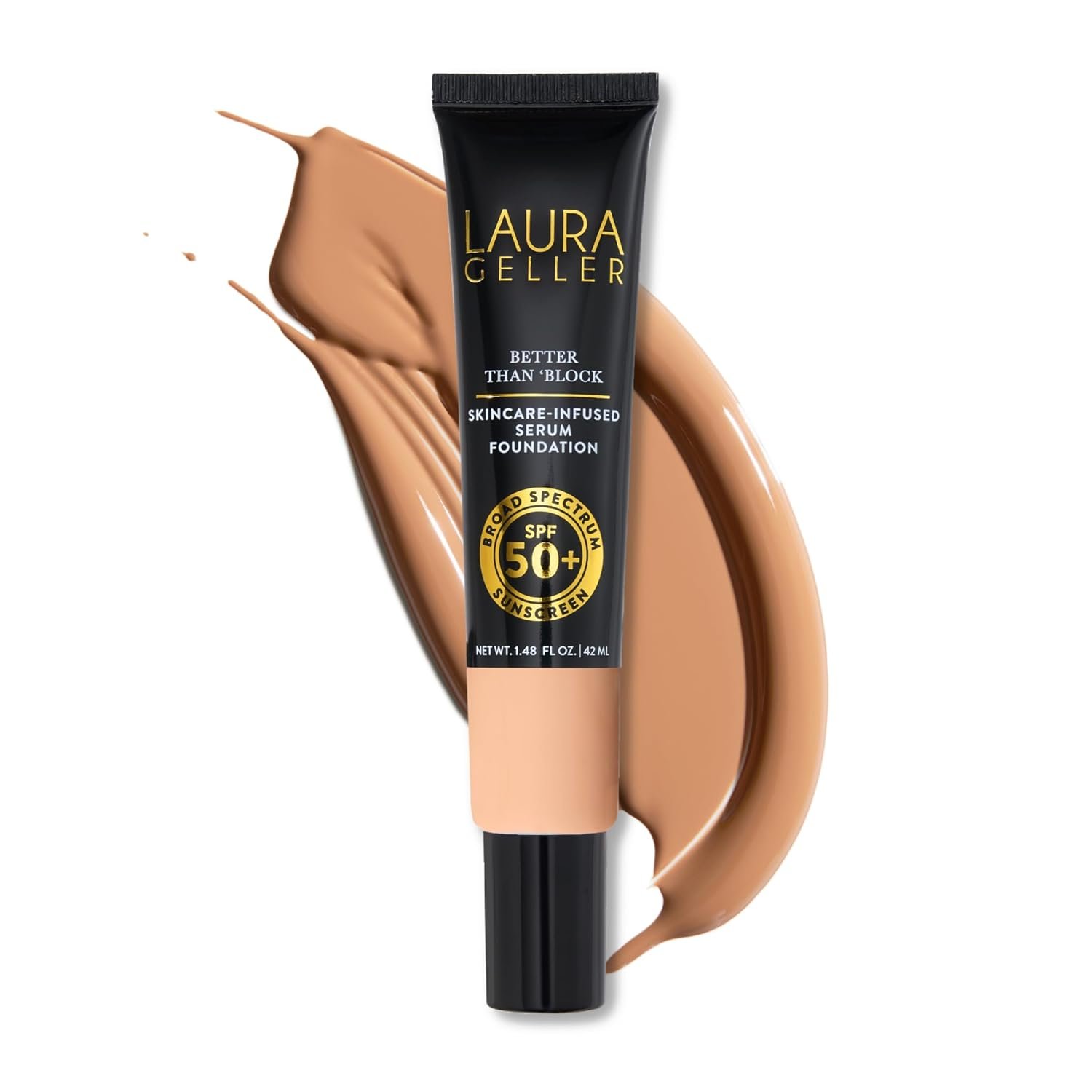 LAURA GELLER NEW YORK Better Than ‘Block Skincare-Infused Serum Foundation SPF 50+ for Mature Women –03 Medium, Buildable Coverage – Niacinamide, Vitamins B5 & E – Lightweight, Radiant Finish
