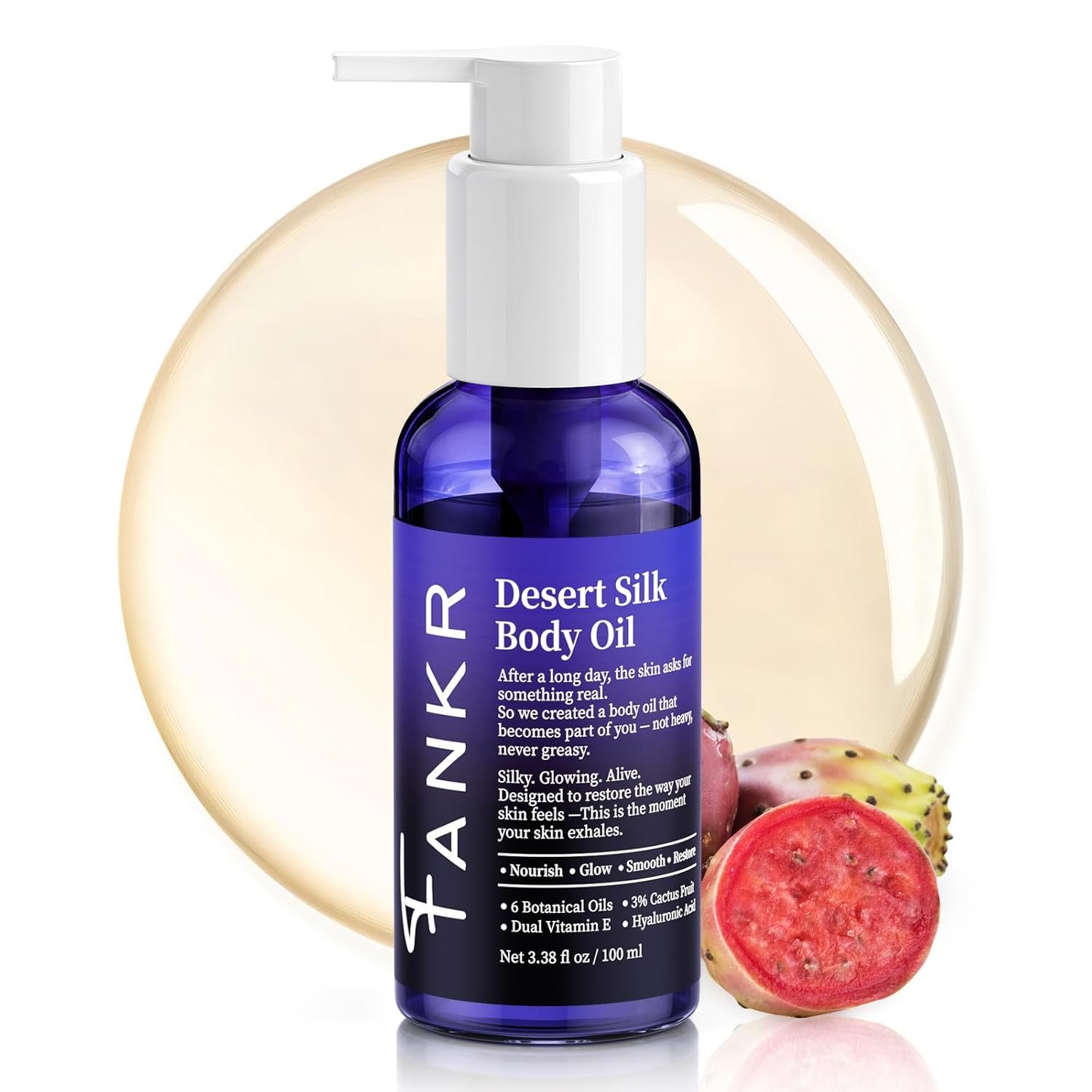 Body Firming Oil for Crepe Skin – After Shower Body Oil for Women, 72H Plumps, Tightens & Firms Skin, Natural Formula with 6 Botanical Oils, 3% Cactus Fruit & Hyaluronic Acid, Lightweight & Non-Greasy