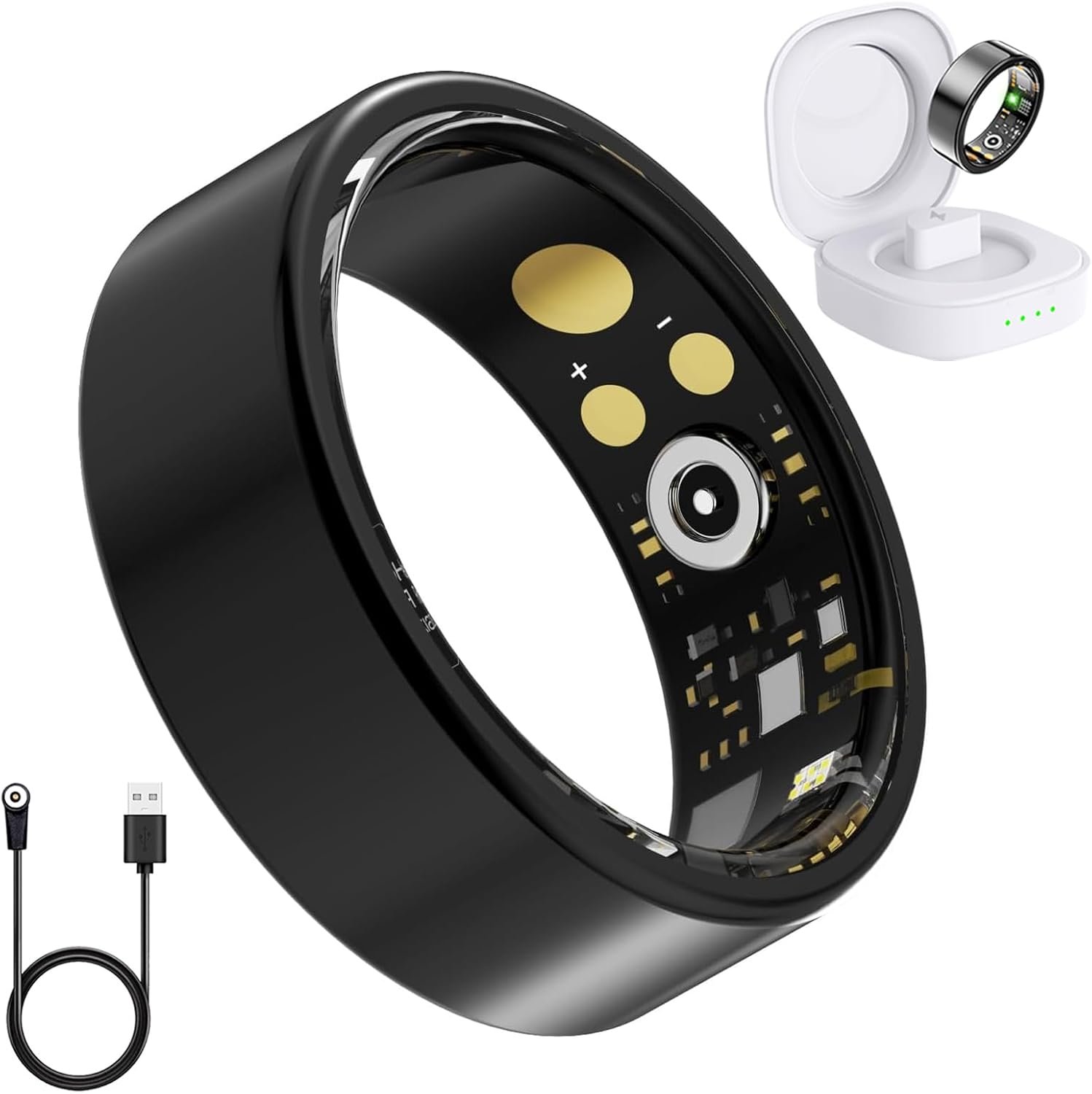 SEEVEN Smart Ring for Women Men, Fit Ring with Heart Rate, Blood Oxygen, HRV, Sleep Monitor, Step Counter, No Subscription Fee, IP68 Waterproof Fitness Rings for iPhone & Android (Gray, 8#)
