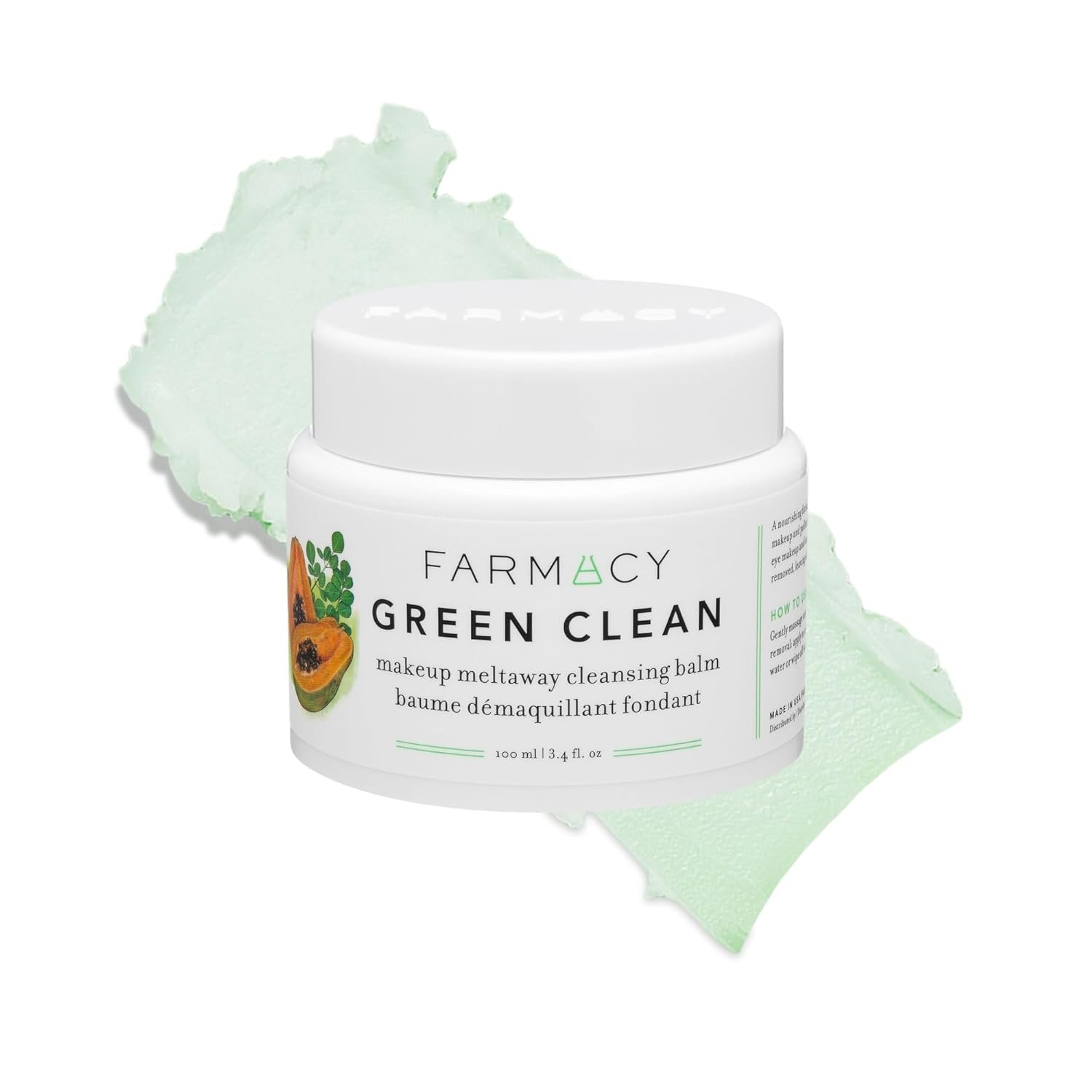 Farmacy Makeup Remover Cleansing Balm – Green Clean Waterproof Makeup Remover Balm + Oil Cleanser for Face – Gently Melts Make Up + SPF – Hydrates + Softens Skin with Super Greens + Papaya (100ml)