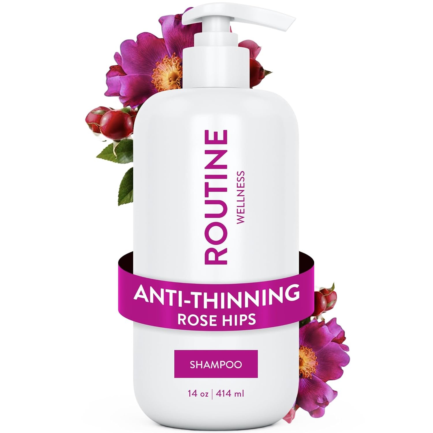 Routine Wellness Anti-Thinning Shampoo for Thinning Hair – Biotin DHT Blocker Women & Men – Color Safe Shampoo for Hair Loss & Healthy Hair – Rose Hips – 14oz