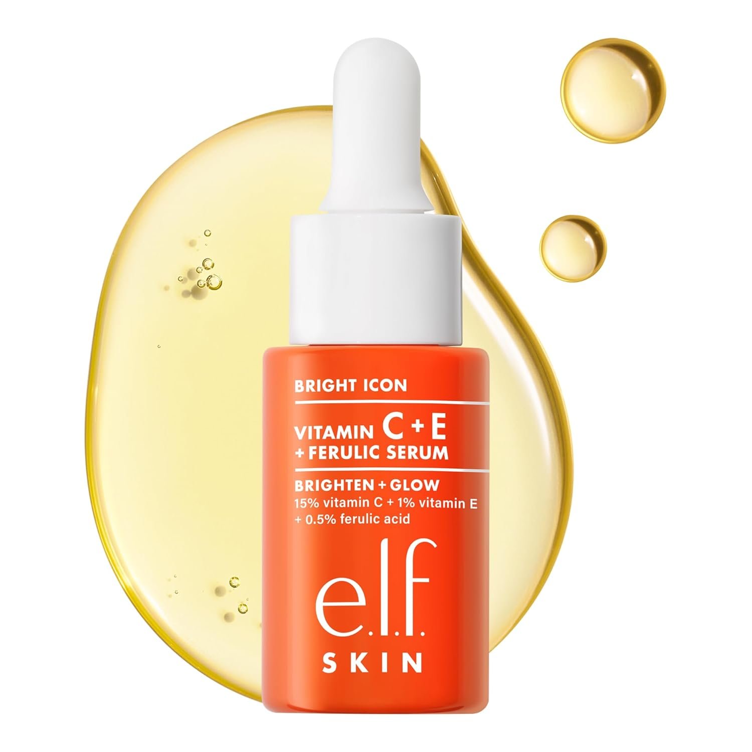 e.l.f. SKIN Bright Icon Vitamin C + E + Ferulic Face Serum Mini, Brightening & Soothing with 15% Vitamin C, Vegan & Cruelty-Free