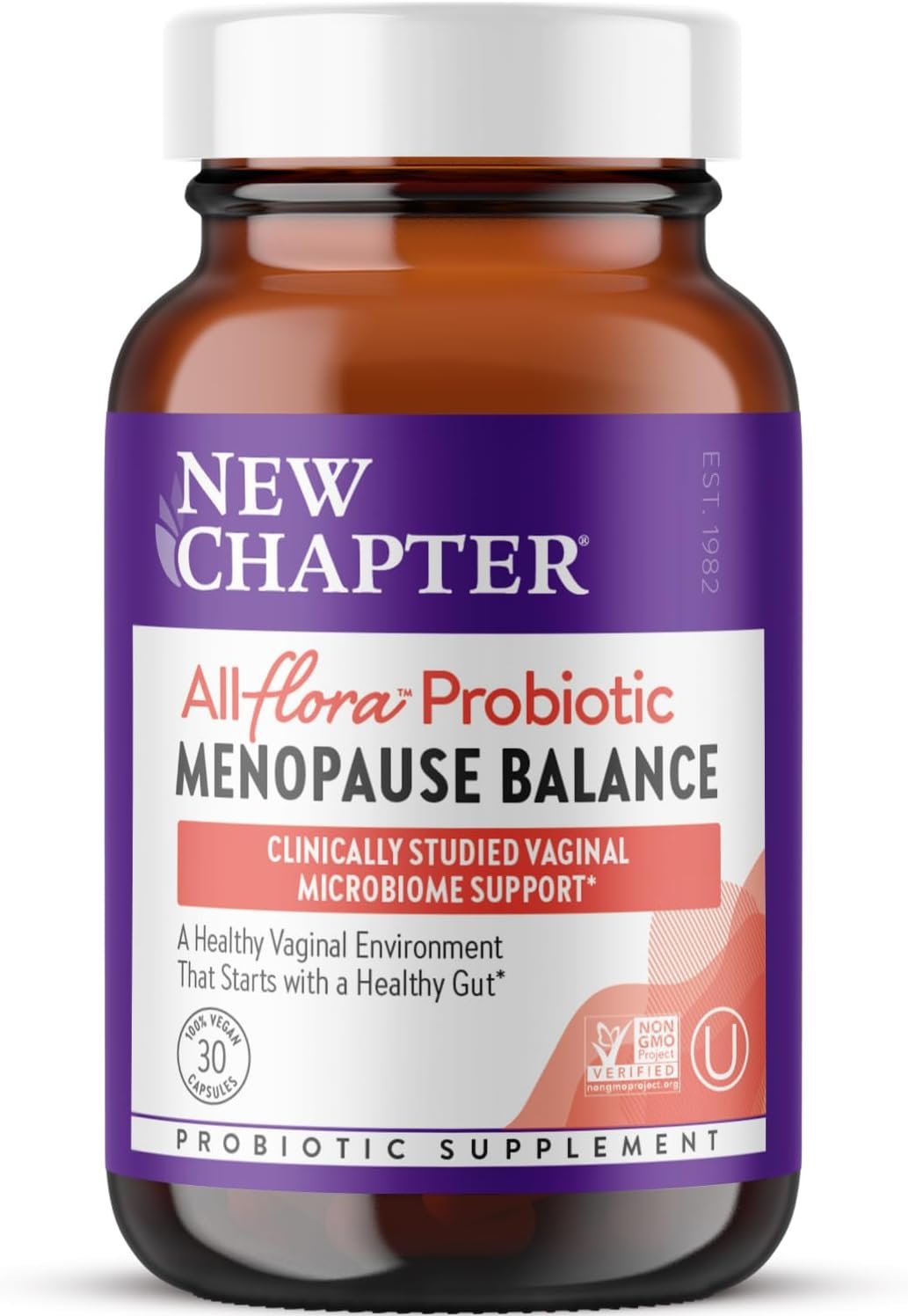 New Chapter All-Flora Probiotic Menopause Balance, Ultra-Concentrated Probiotics for Women with Black Cohosh for Menopause Hot Flashes, 100% Vegan, 30 Vegan Capsules
