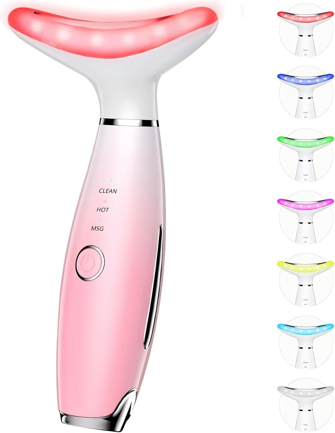 Dopsikn 7 Color Galvanic Machines – Red Light Therapy for Face and Neck, Face Massager Tool for Wrinkles, Double Chin, Vibrating Facial Massager with Thermals, Pink