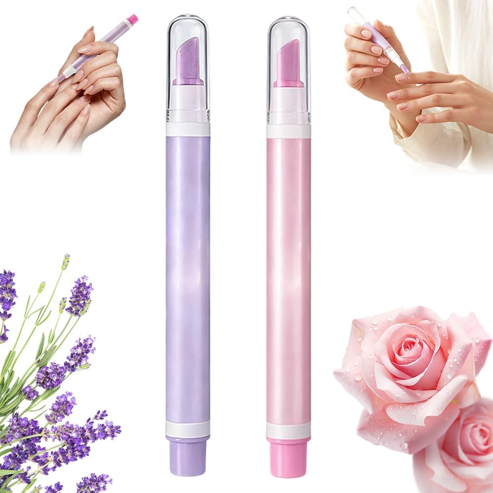 2-in-1 Cuticle Oil Pusher Pen, 2026 New Ceramic Cuticle Tool, Portable Lavender Scented Cuticle Pen for Manicure, Hydrating Nail Care Pen for Salon, Nail Repair Pen for Women (Purple+Pink)