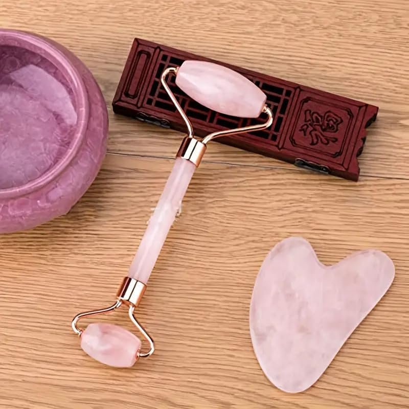 2pcs Jade Facial Roller & Scraping Set – Natural Stone Beauty Massage Tool Set for Face, Eyes, Neck – Unscented, Manual Treatment, No Batteries Required