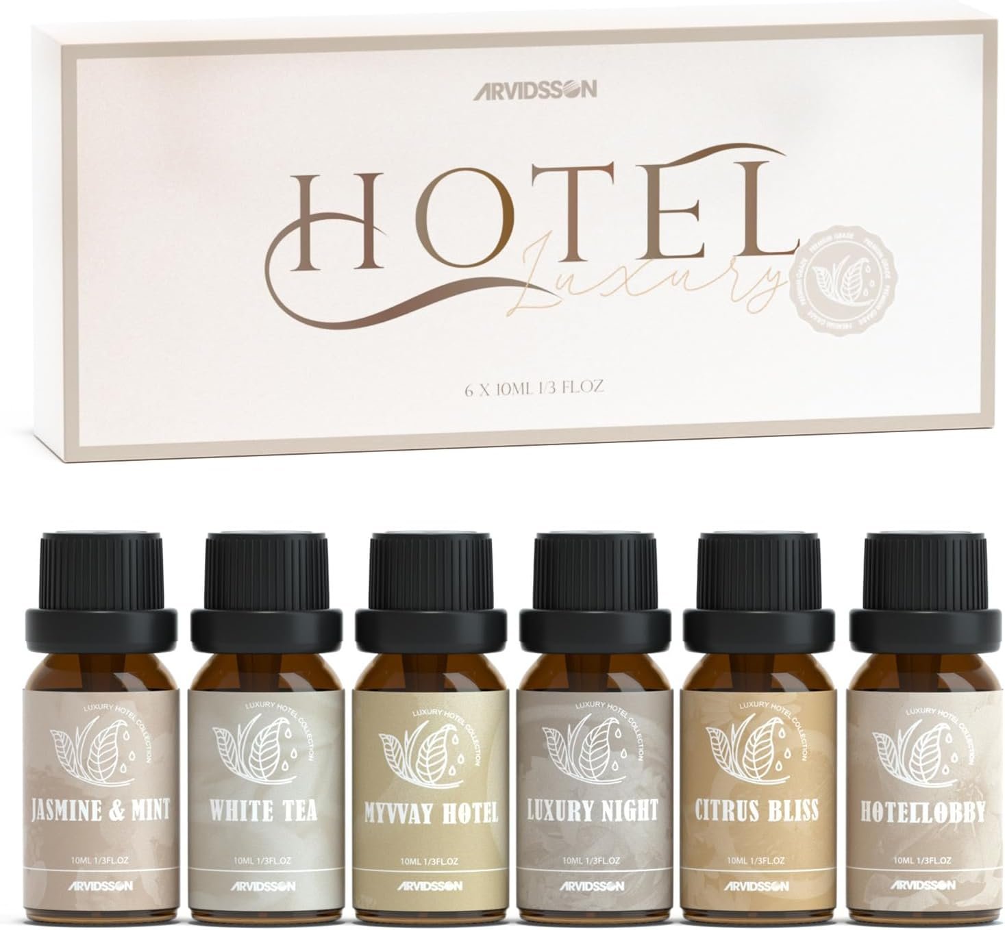ARVIDSSON Hotel Diffuser Oils Gift Set, Hotel Essential Oils for Diffuser, Luxury Hotel Fragrance Oil Blend – Jasmine & Mint, White Tea, Citrus Bliss, M-Way, Fancy Lobby, Gift for Women and Men
