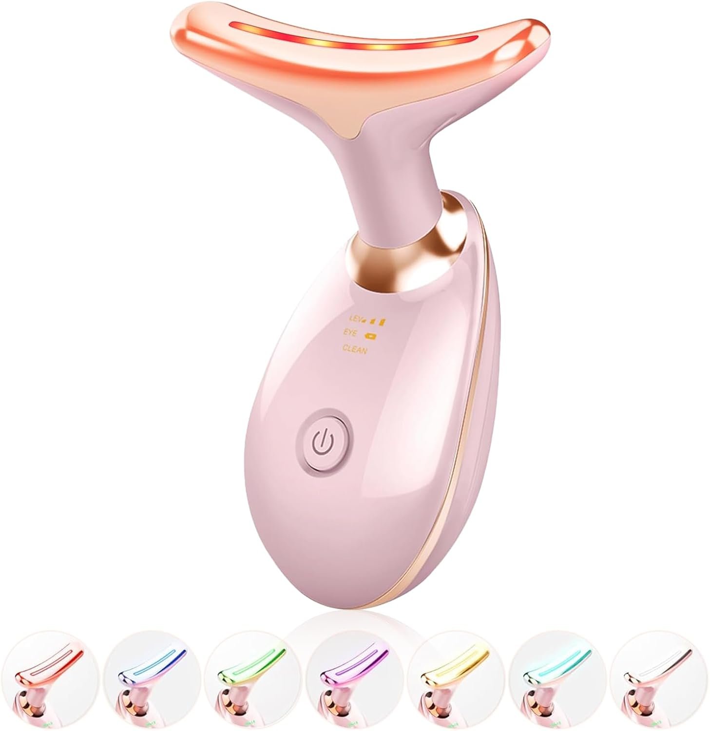 Face Light Therapy Device, Based on Triple Action LED, Thermal, and Vibration Technologies, Face and Neck Beauty Device with 7 Color LED for Home Use, Improve Skin(Glossy Pink)