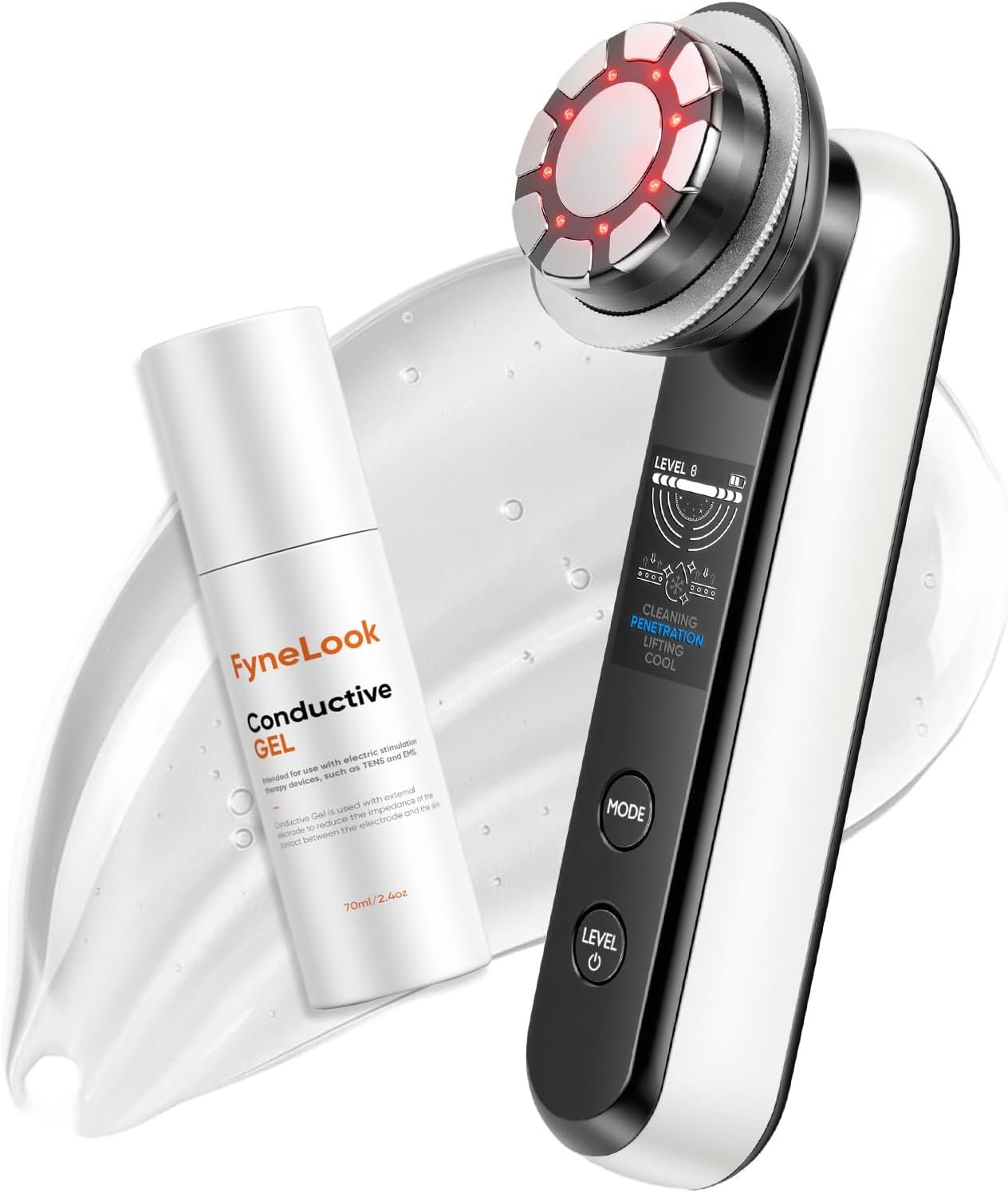 Microcurrent Facial Device with Red Light Therapy, Cooling Skin Tightening Device for Lifting & Firming, 4 Modes & 9 Levels Puffiness Skincare Tool
