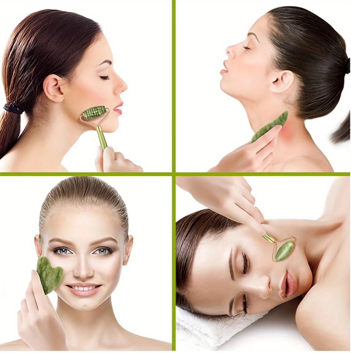 2pcs Set Facial RollerMassage Tool for Face and Body Skin Care Massager for Face, Eyes, Neck and Body, Beauty Tool Self-Care Gift for Men and Women (Green)