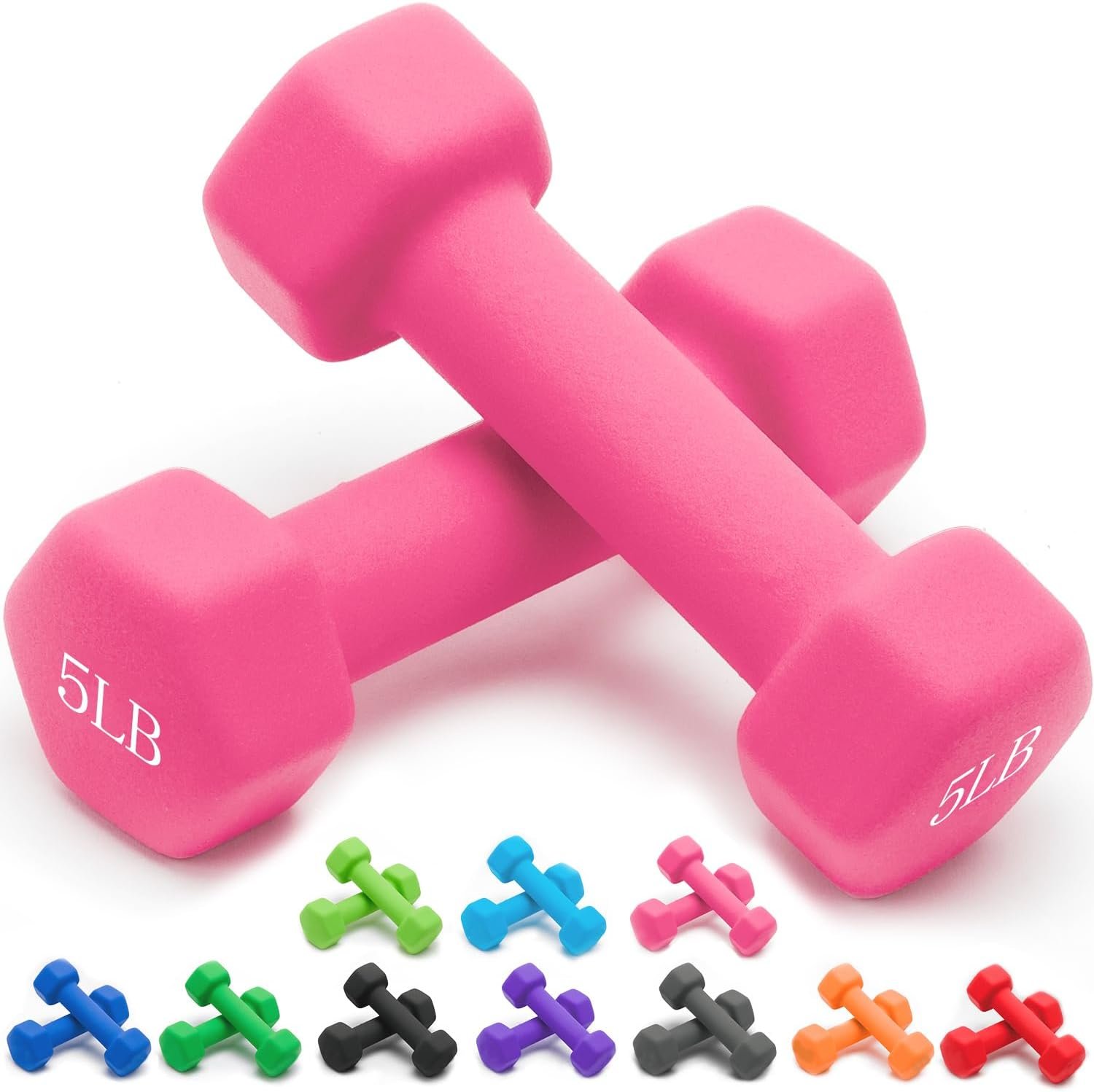 Portzon Weights Dumbbells 10 Colors Options Compatible with Set of 2 Neoprene Dumbbells Set,1-15 LB, Anti-Slip, Anti-roll, Hex Shape for Shoulder,Neck, and Hand Training for Seniors