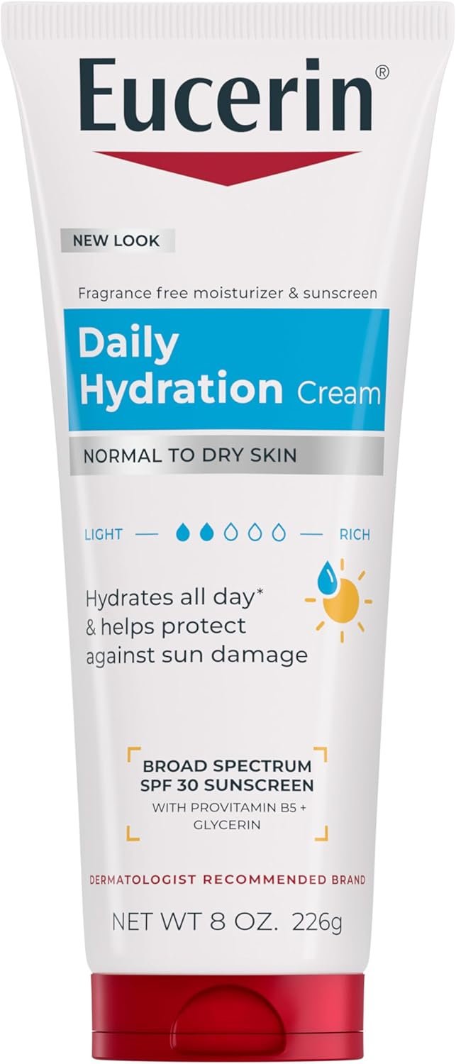 Eucerin Daily Hydration Broad Spectrum SPF 30 Sunscreen Body Cream for Dry Skin, Mothers Day Gifts, 8 Oz Tube