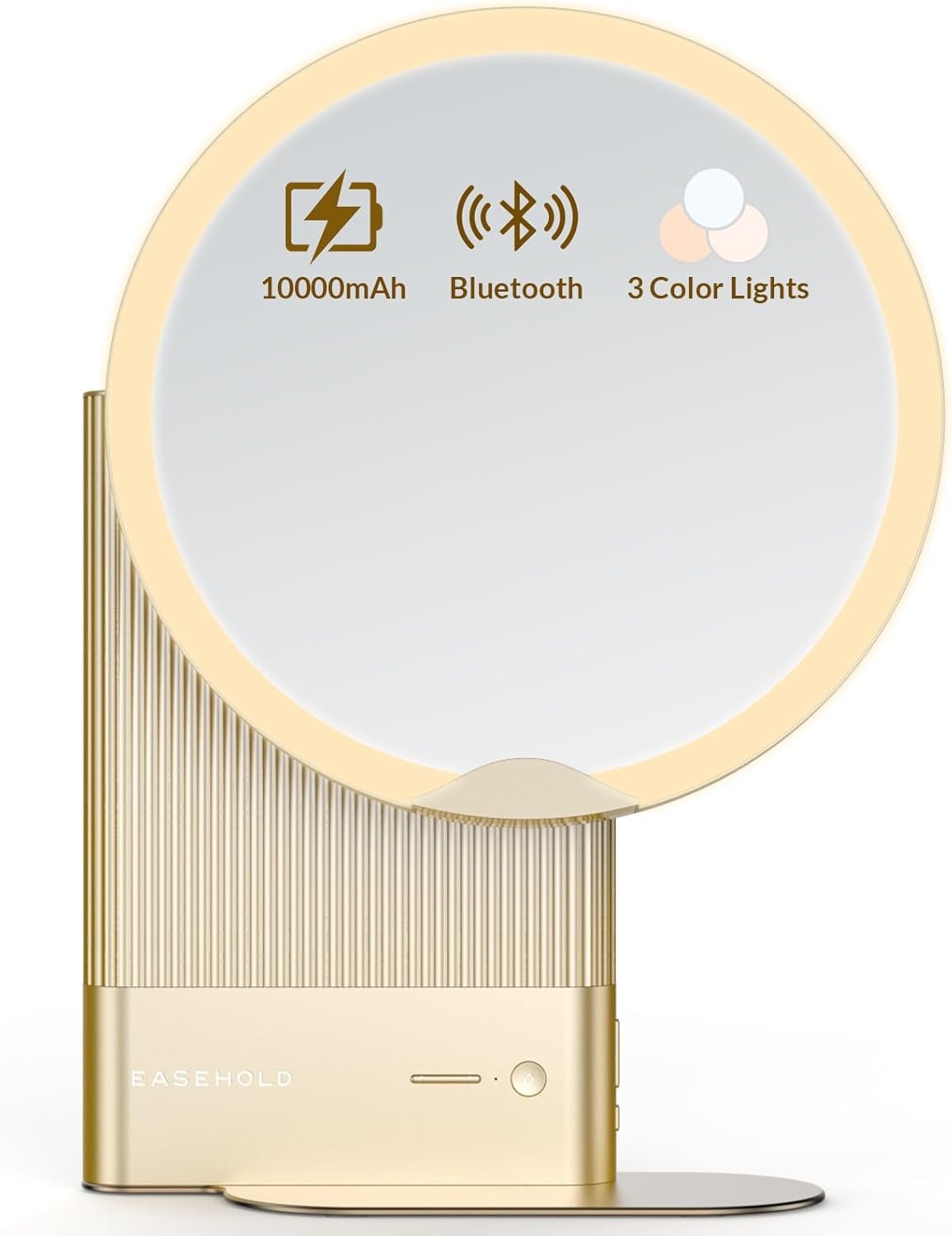 EASEHOLD Smart Vanity Makeup Mirror, Bluetooth Speaker, 10000mAh Rechargeable, 360° Ring Light, 3 Color Lighting & Brightness, 11″ Large Lighted Mirror, AI Skin Analysis App for Desk, Gifts for Women