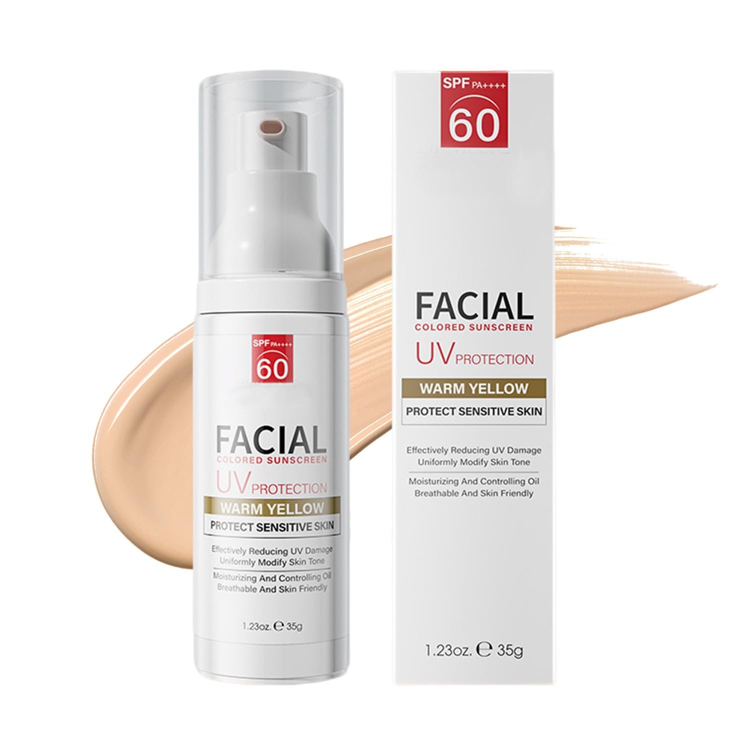 Tinted Mineral Face Sunscreen SPF 60, Tinted Moisturizer with SPF & Hyaluronic Acid, Mineral Sunscreen, Tinted SPF 60, Moisturizes and Protects, Even out Skin Tone, Ultra-Lightweight, Non-Greasy