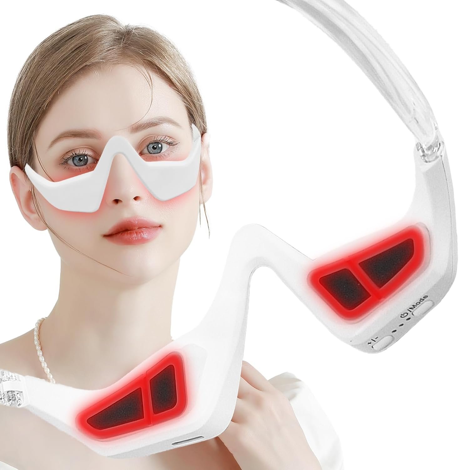 Under-Eye Red Light Therapy Device, 2 Modes Beauty Glasses Device with Eye Massage