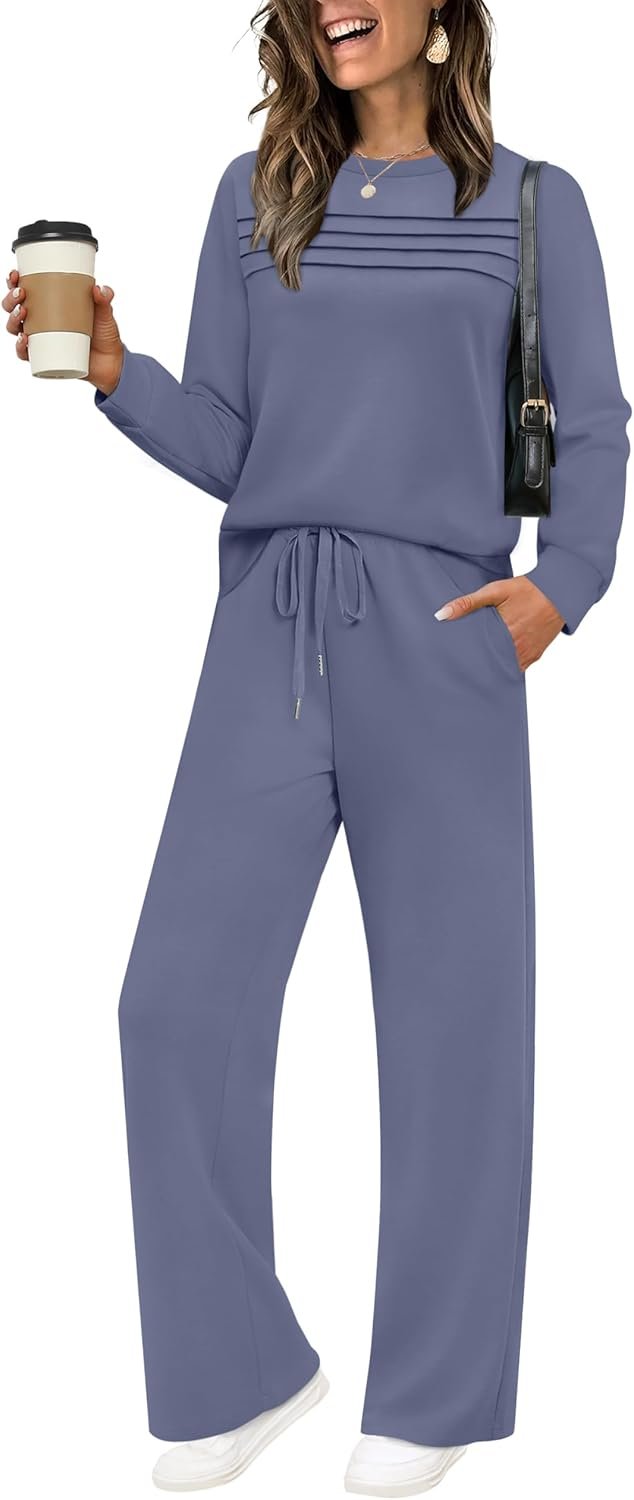 WIHOLL Women’s 2 Piece Sets Sweatshirt Casual Travel Outfits Lounge Wide Leg Tracksuit Cozy Sweatsuits Fashion 2026