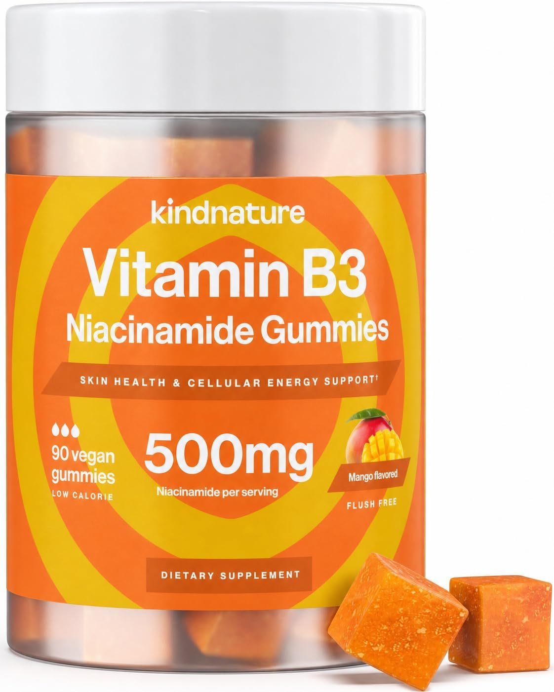 kindnature Vitamin B3 Niacinamide Gummies 500mg – Flush-Free Niacin Supplement – Supports Skin, Energy & Nervous System Wellness – Vegan, Non-GMO, Gluten-Free, Soy-Free – 90 Gummies