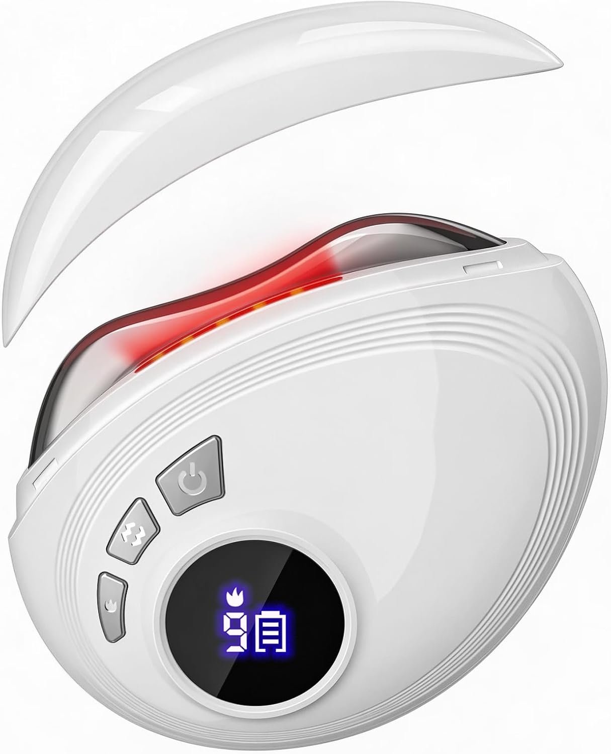 Professional LED Red Light Gua Sha Massager, 9-Level Adjustable Face and Neck Sculptor for Skin Firming, Jawline Contouring & Serum Absorption, Portable Metal Facial Skincare Tool – White