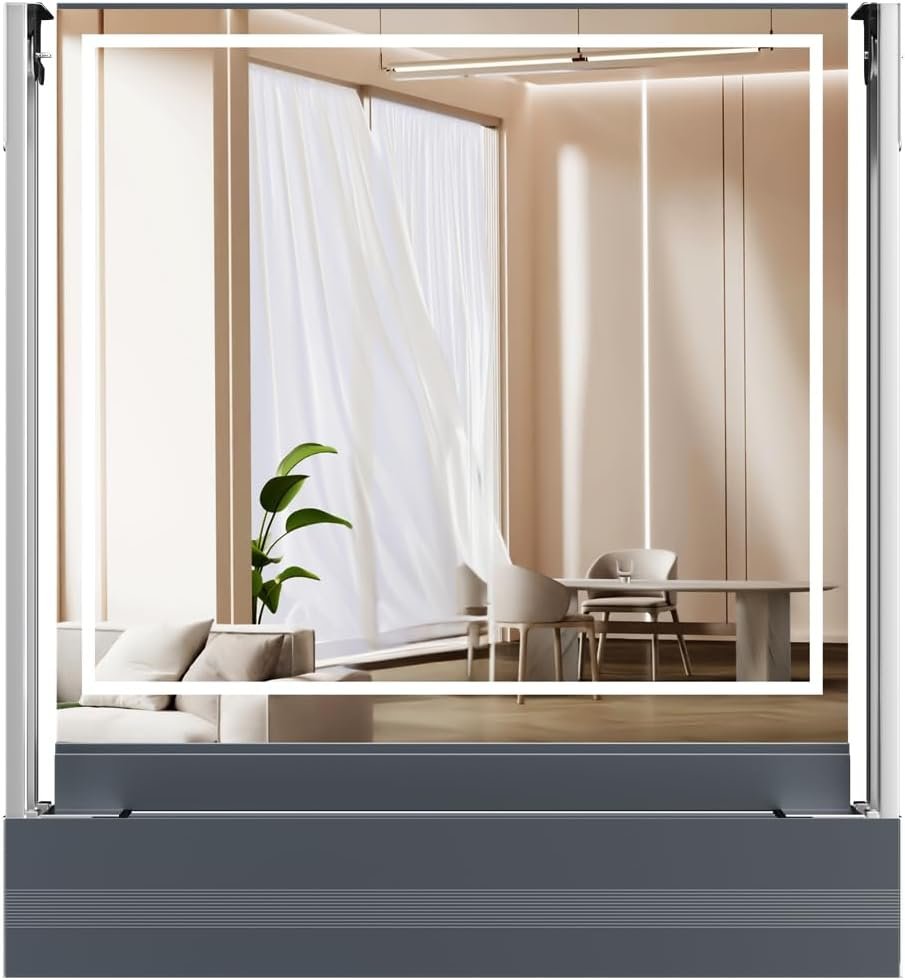 Smart Bathroom Mirror,Vanity Makeup Mirror with Lights,Touch Switch,Anti-Collision,Sensor LED Light,Support Voice Remote to Control Up/Down Women Gifts (TSYQ-B)