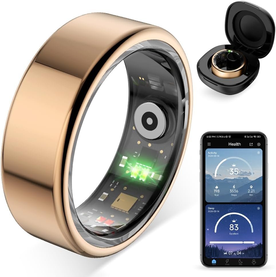 COLMI R02 Smart Ring, Smart Ring for Women and Men, with a Charging Case, Supports Heart Rate, Blood Oxygen, Sleep Health Monitoring, No Subscription Fee. (Rose Gold, 8#)
