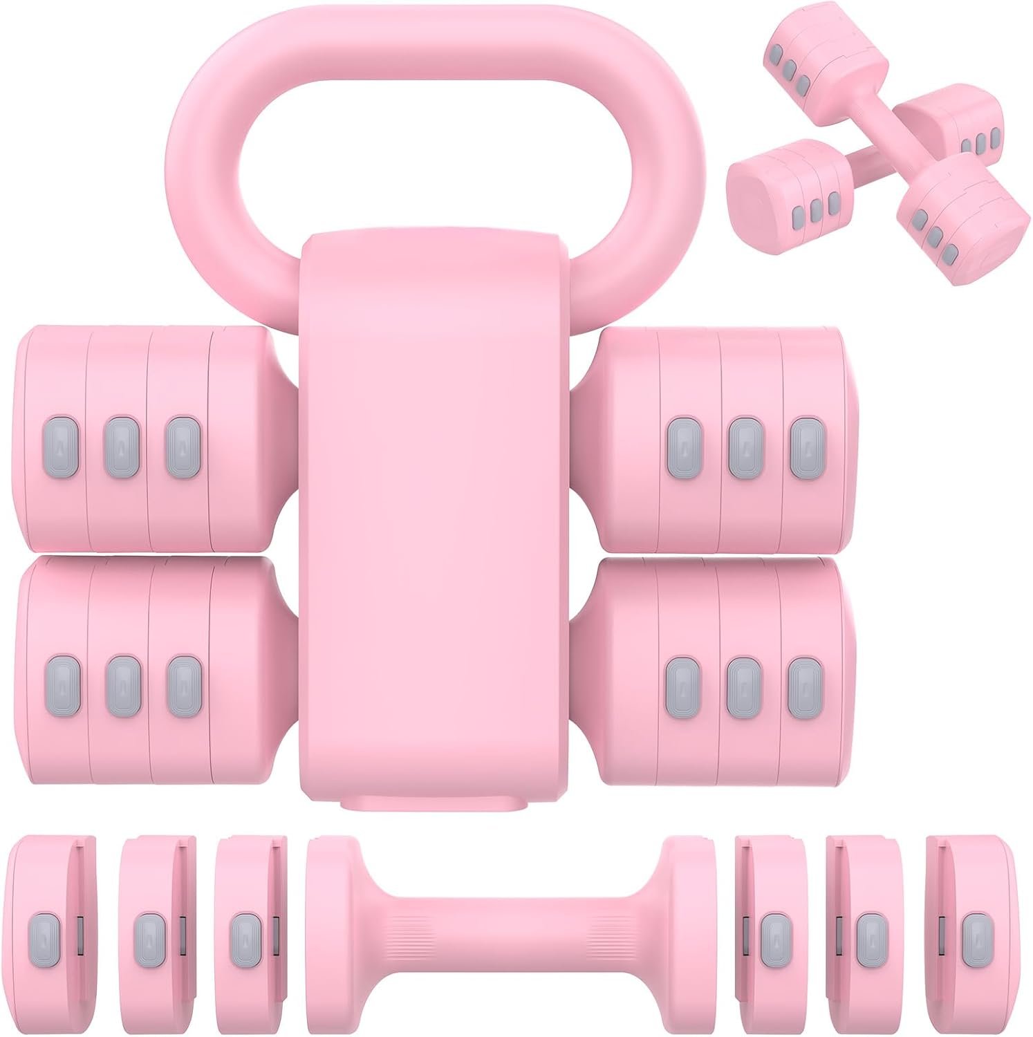 Hezeyferg 2-in-1 Adjustable Dumbbells Set, 4 Levels Weight Dumbbells Set for Women Men, Each 2.2/3.3/4.4/5.5lb Hand Weights with Kettlebell Form for Home Gym Exercise Training