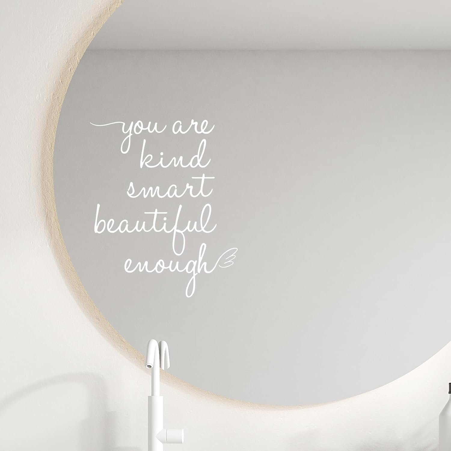 Mirror Decals, Vinyl Peel and Stick You are Kind Smart Beautiful Enough Mirror Stickers, Motivational Positive Affirmation Wall Decor for Women Girl Vanity Bedroom Bathroom Decor(White)