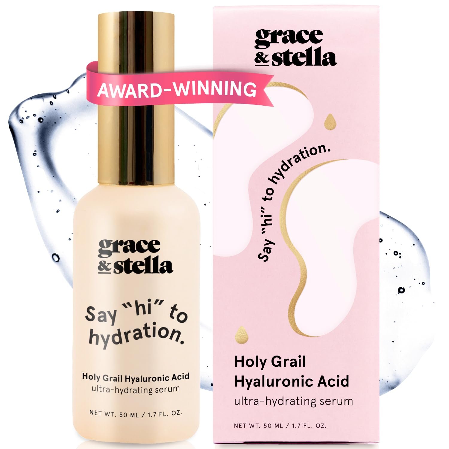 grace & stella Award Winning Hyaluronic Acid Serum (50ml/1.7 fl oz) Hydrating Hyaluronic Acid Serum for Face – Acido Hialuronico for Women – Remove Fine Lines, Wrinkles, Anti Aging – Vegan Skincare