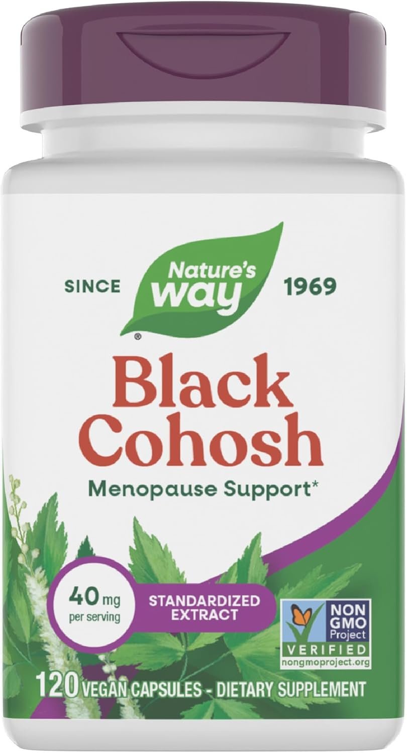 Nature’s Way Black Cohosh Premium Extract, Helps Reduce Night Sweats and Promotes Restful Sleep for Women During Menopause*, 40 mg per Serving, 120 Vegan Capsules (Packaging May Vary)
