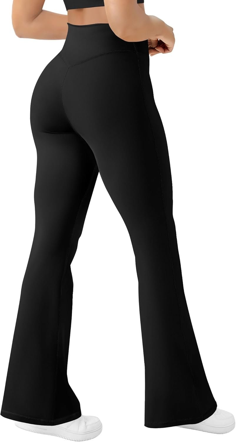 Women’s Yoga Pants Bootcut Flare Leggings Flared Bell Bottom Leggings High-Waisted Workout Pants Tummy Control Black