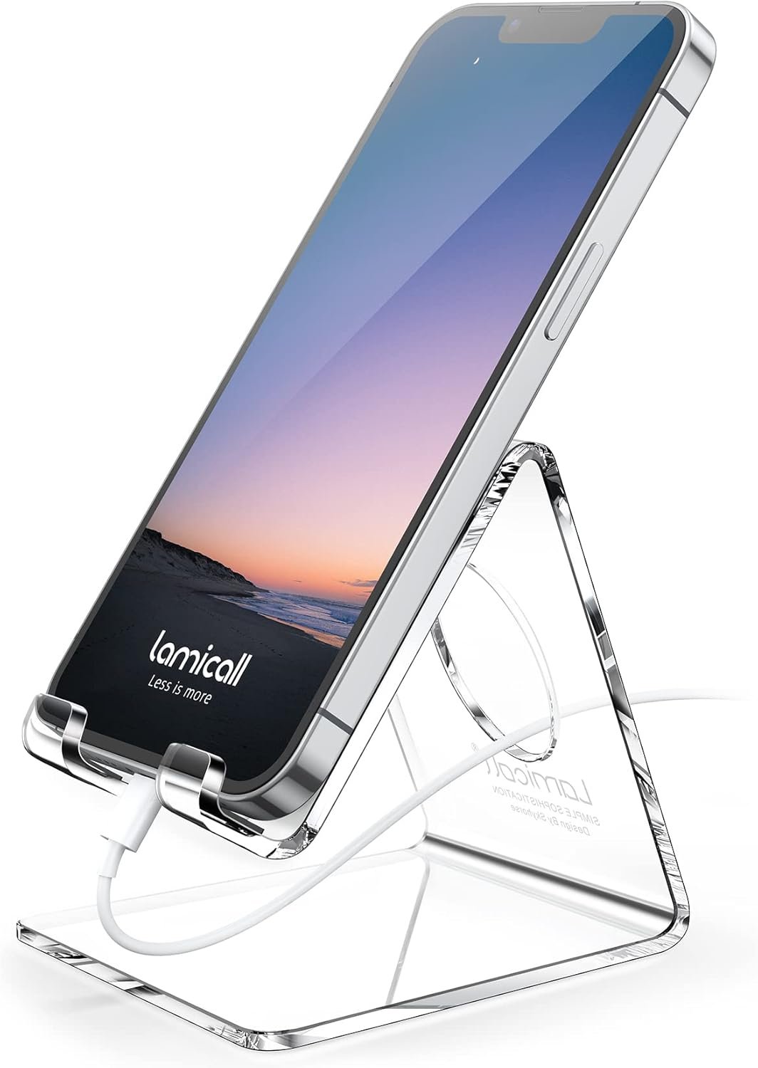 Lamicall Cell Phone Stand, Desk Accessories – Clear Office Cell Phone Holder, Acrylic Phone Stand, Desktop, Acrylic Office Desk Decor Accessories, Suitable for iPhone, 4-8” Phone, Gifts