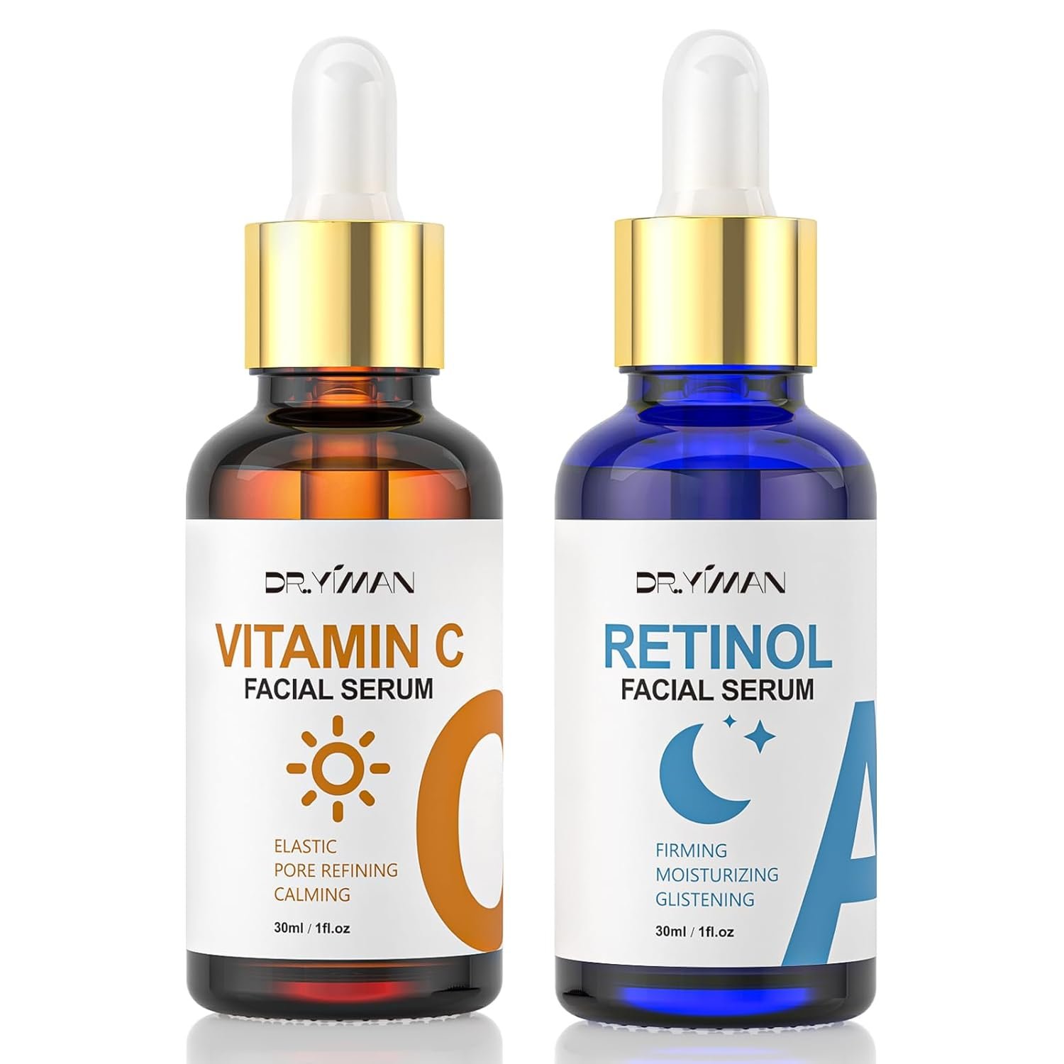 Vitamin C & Retinol Serum Set for Face – Day & Night Anti-Aging Serum with Hyaluronic Acid, Brightening & Hydrating for All Skin Types, Men & Women
