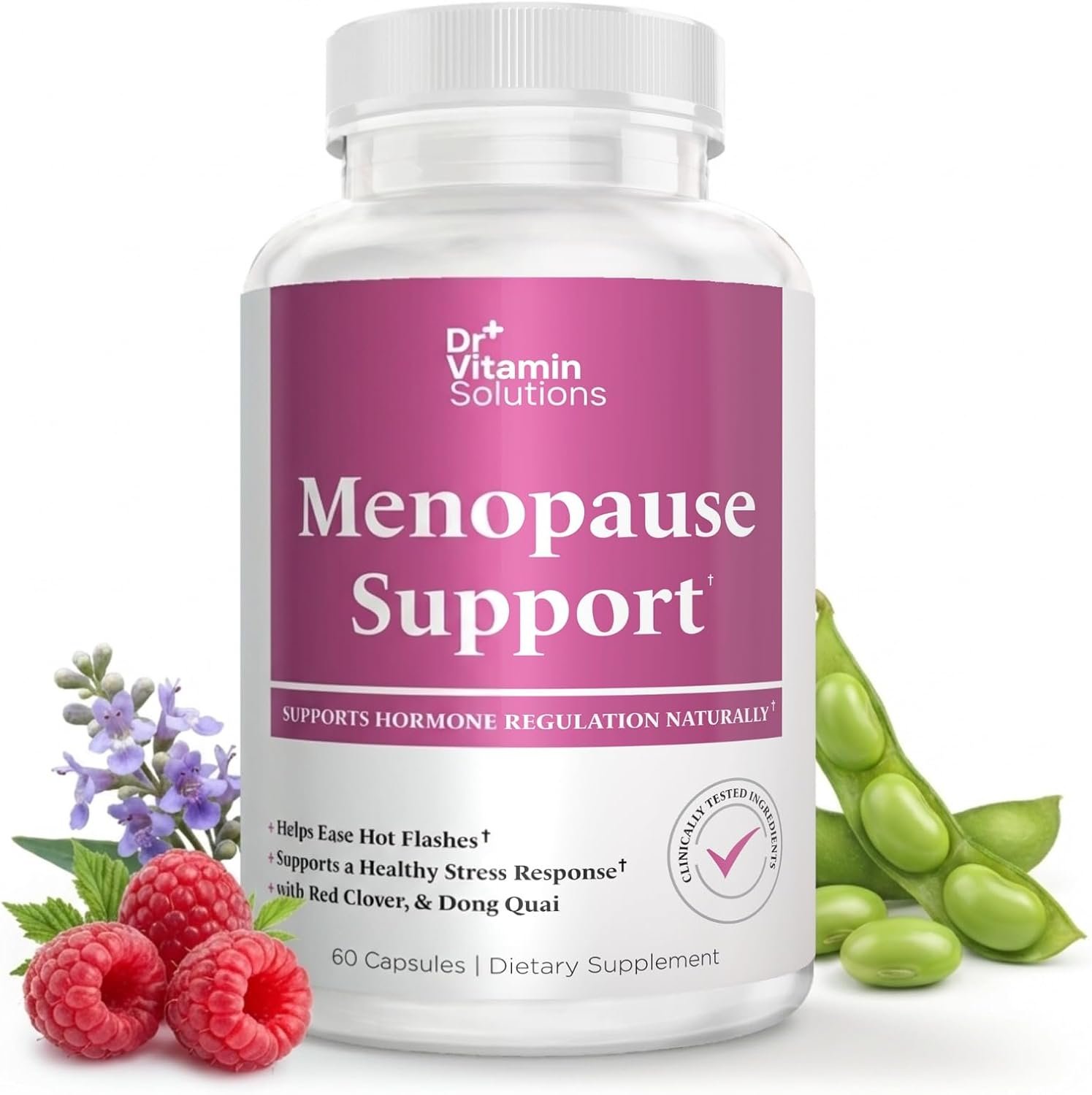 Menopause & Perimenopause Supplement for Women – Helps Ease Hot Flashes, Night Sweats & Mood Swings – Soy Isoflavones, Black Cohosh, Dong Quai, Red Clover, Sage & Vitex Herbal Complex, 60 Capsules